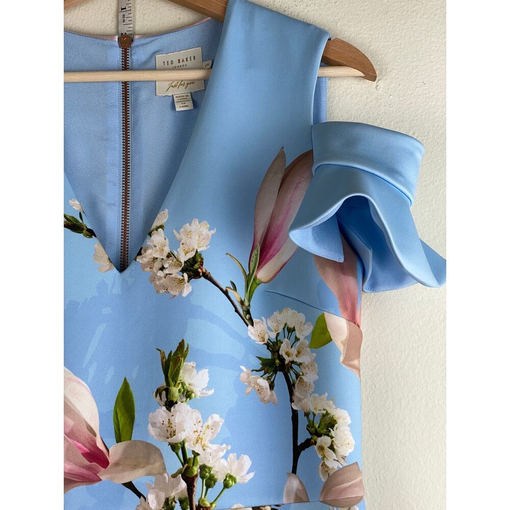 Ted Baker Effrae Floral Cold Shoulder Mini Dress Blue US8 - Picture 5 of 11